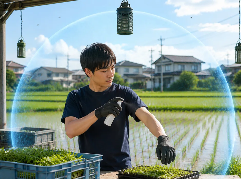 吊り下げ式+虫よけスプレー(人体用)の併用